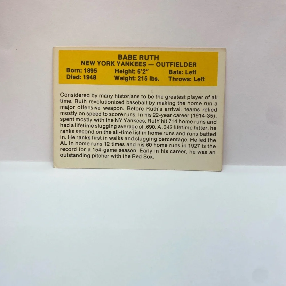 1987 Hygrade All-Time Greats Babe Ruth Yankees (070) - Picture 2 of 4